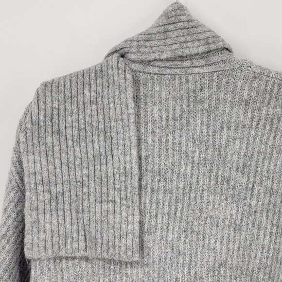 Universal Thread Chunky Ribbed Knit Cardigan Sweater S Attached Scarf  Gray - Picture 10 of 14